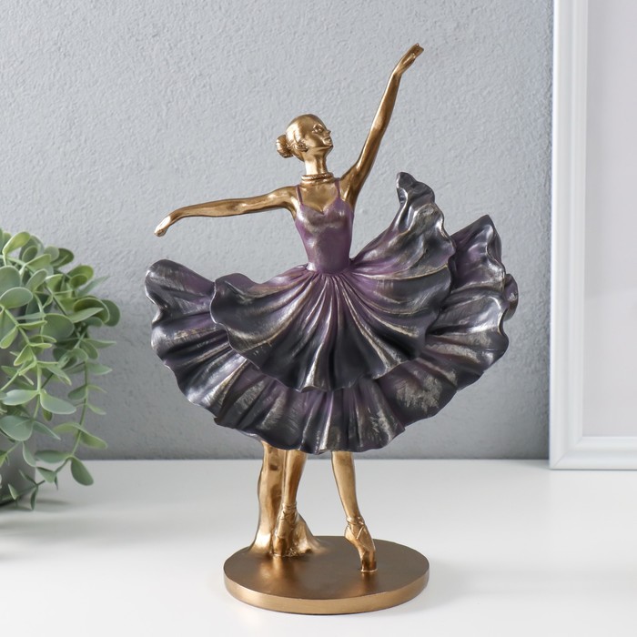 Сувенир полистоун "Балерина в фиолетовом платье с рюшами" бронза 20,5х11,5х29,5 см - Фото 1