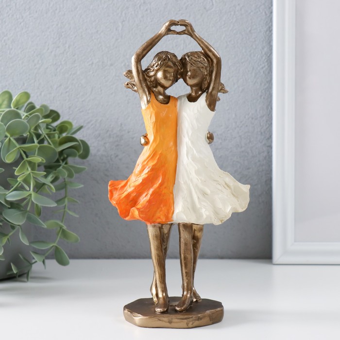 Фигурка полистоун «Две сестры», бронза, оранжево-белый,10.5×6.5×21.5 см - Фото 1