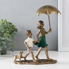 Сувенир полистоун "Дети гуляют под зонтом, с щенком" бронза 18х9,5х21,5 см - фото 2942699