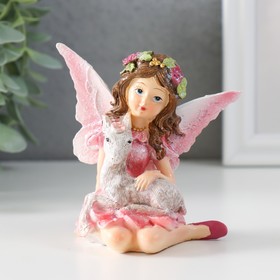 Сувенир полистоун "Девочка-бабочка с козликом" розовые крылья 8,5х6х9 см