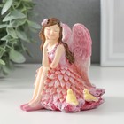 Сувенир полистоун "Девочка-ангел в розовом платье с птичками" розовые крылья 10х8,5х10 см - фото 3392317