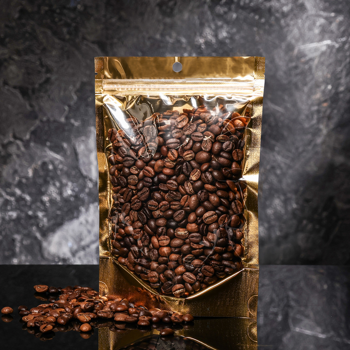 Пакет дой-пак, матовый, золотой, с прозрачной стенкой,14×20×8 см - Фото 1