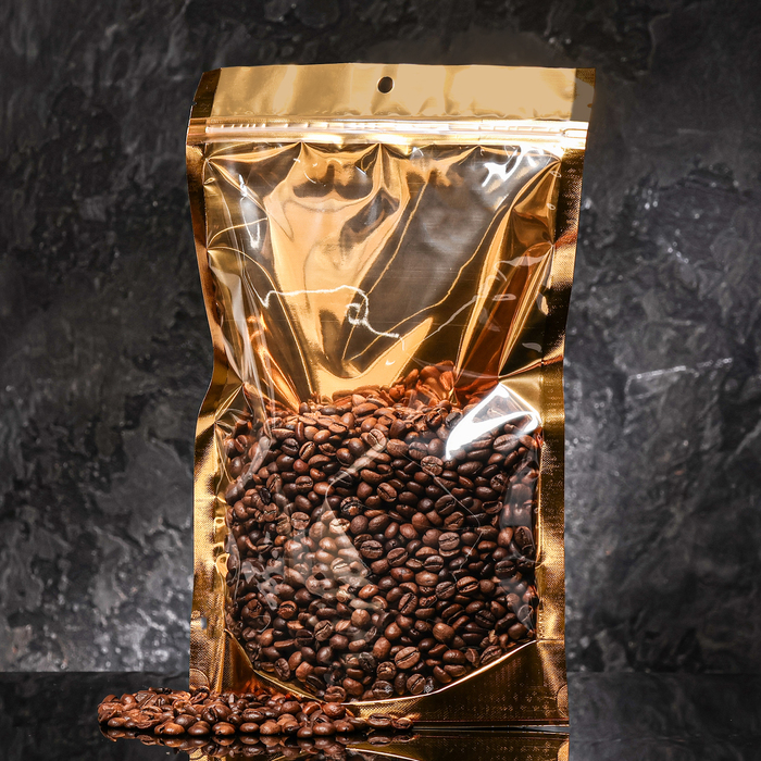 Пакет дой-пак, матовый, золотой, с прозрачной стенкой,20×30×8 см - Фото 1