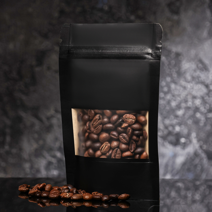 Пакет Zip-lock Крафт с прямоугольным окном, черный,10×15×3 см - Фото 1