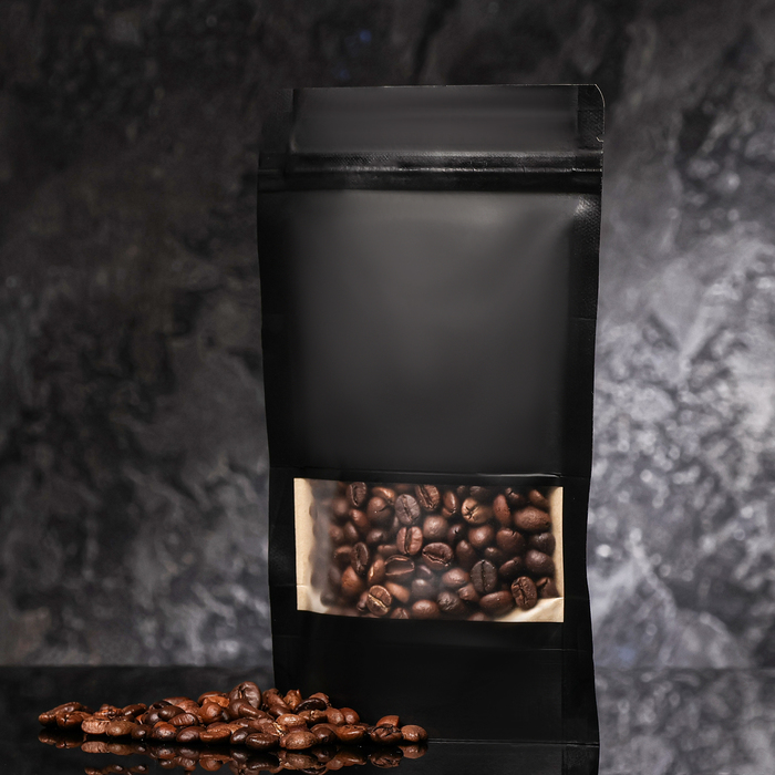 Пакет Zip-lock Крафт с прямоугольным окном, черный,12×20×4 см - Фото 1