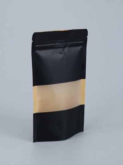 Пакет Zip-lock Крафт с прямоугольным окном, черный,12×20×4 см