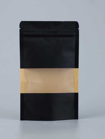 Пакет Zip-lock Крафт с прямоугольным окном, черный,12×20×4 см