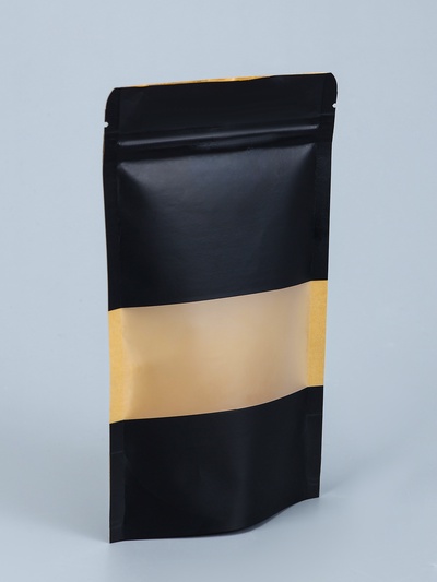 Пакет Zip-lock Крафт с прямоугольным окном, черный,12×20×4 см