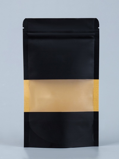 Пакет Zip-lock Крафт с прямоугольным окном, черный,12×20×4 см
