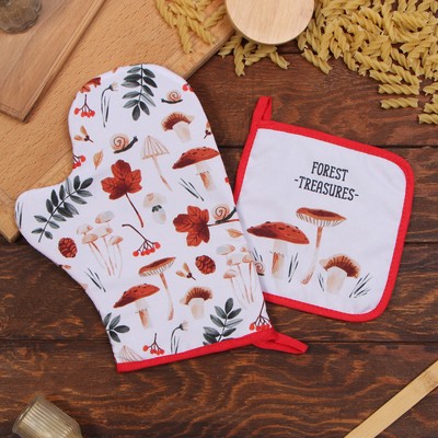 Кухонный набор «Доляна. Грибы»: варежка 20×28 см, прихватка 17×17 см