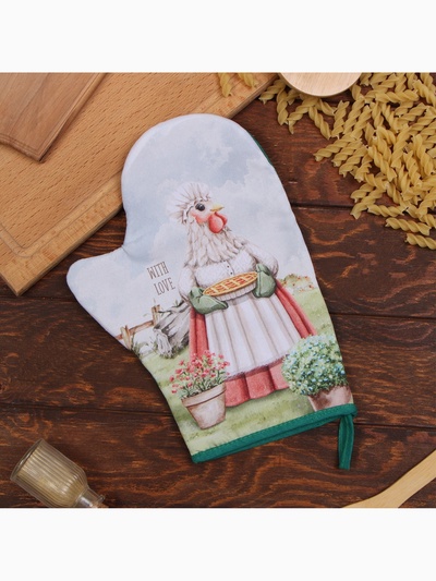 Варежка-прихватка Доляна "Курочка" 20х28 см, 35% хл, 65% пэ, ватин 250 г/м2