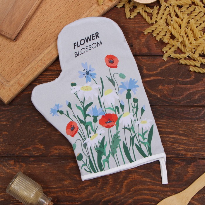 Варежка-прихватка «Доляна. Полевые цветы», 20×28 см, 35% хлопок, 65% п/э, ватин 250 г/м² - Фото 1