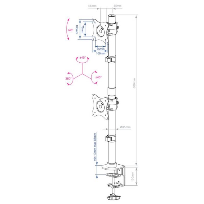 Кронштейн для мониторов Arm Media LCD-T43 черный 15"-32" макс.20кг настольный поворот и нак   102950 - фото 51516440