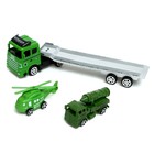 Грузовик «Военный автовоз», инерция, с техникой, 2 машины в наборе, в пакете - фото 23659076