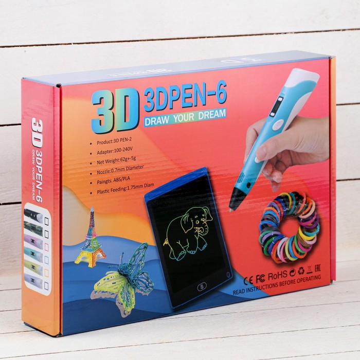 Набор для творчества, 3D ручка + трафарет + пластик PLA 20 цветов + графический планшет