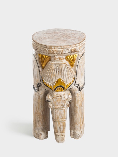 Табурет «Слон», 25×25×50 см, дерево албезия, белый