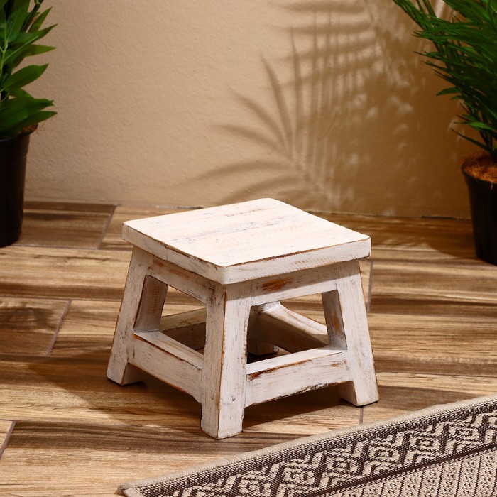 Табурет, 21×21×18 см, дерево албезия, белый - Фото 1