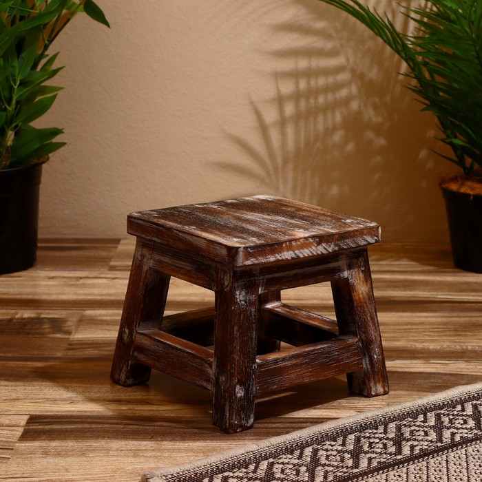 Табурет, 21×21×18 см, дерево албезия, коричневый - Фото 1