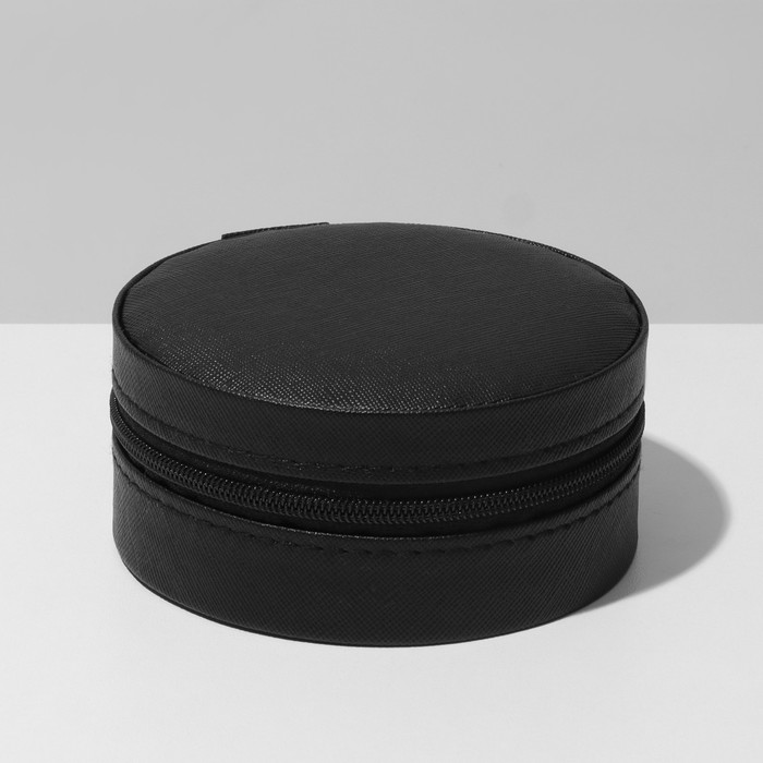 Органайзер для хранения украшений "Шкатулка портативная круг", 9,8*9,8*4,5 см, цвет чёрный