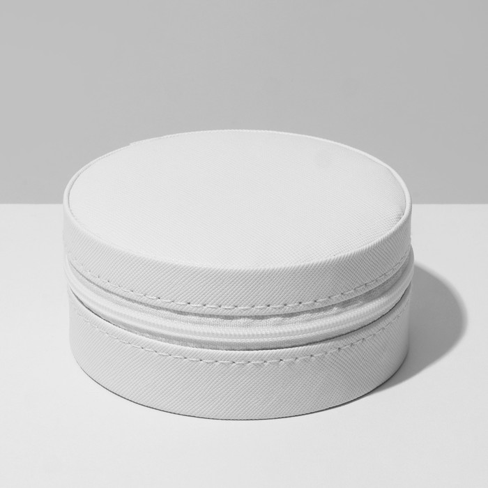 Органайзер для хранения украшений "Шкатулка портативная круг", 9,8*9,8*4,5 см, цвет белый