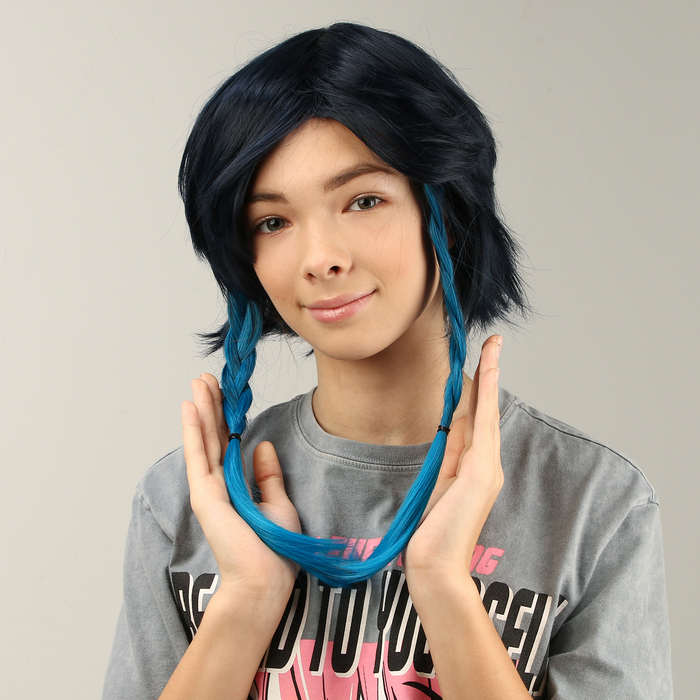 Карнавальный парик «Аниме» цвет голубой с косами