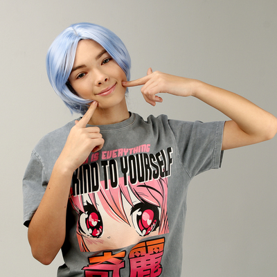 Парик «Аниме» голубой,короткий