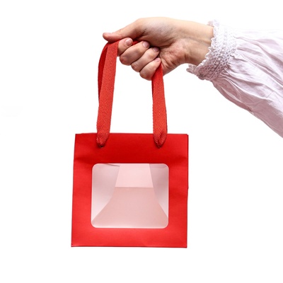 Пакет крафт с квадратным дном и окном, 15×15×15 см, красный