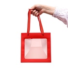 Пакет крафт с квадратным дном и окном, 20×20×20 см, красный - Фото 1