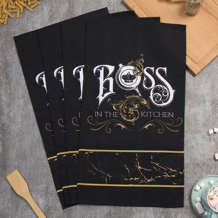 Набор кухонных полотенец «Доляна» Boss: 35×60 см - 4 шт., 100% хлопок, 160 г/м² - Фото 1