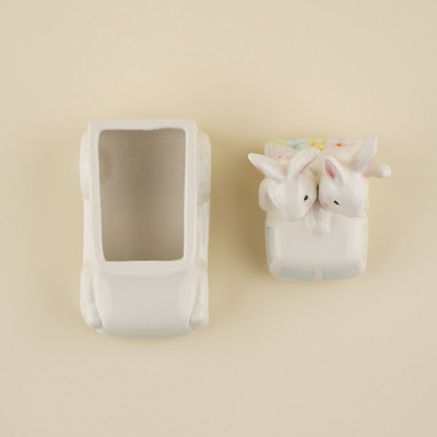 Конфетница SL Home «Пасхальные кролики», 17×10.5×17 см, доломит, белая