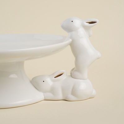 Подставка для торта и пирожных SL Home «Пасхальные кролики», 30.5×25×15.5 см, доломит, белое