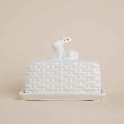 Маслёнка SL Home «Пасхальные кролики», 20.5×11×15.5 см, доломит, белая