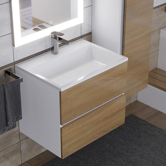 Тумба под раковину Uperwood Barsa, 60 см, подвесная, белая/дуб сонома - Фото 1