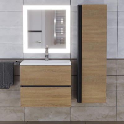 Тумба подвесная Uperwood, под раковину Uperwood Barsa 60, цвет чёрный/дуб сонома