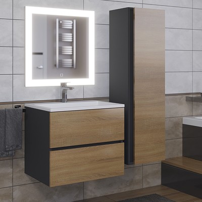 Тумба подвесная Uperwood, под раковину Uperwood Barsa 60, цвет чёрный/дуб сонома