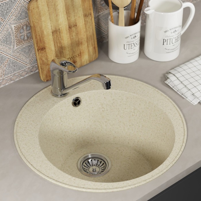 Мойка кухонная из камня Uperwood ECON UPD-405, 002, круглая, цвет 002 бежевая матовая - Фото 1