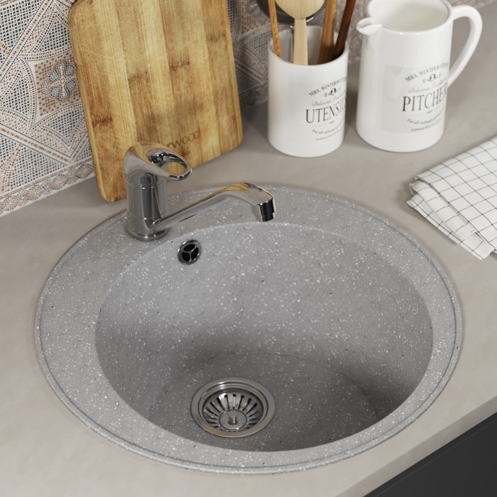 Мойка кухонная из камня Uperwood ECON UPD-405, 003, круглая, цвет 003 серая матовая - Фото 1