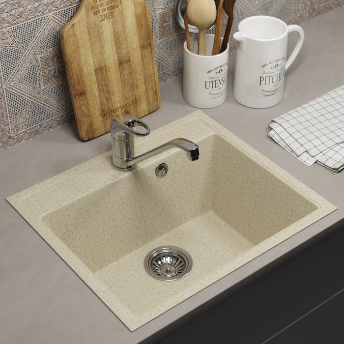 Мойка кухонная из камня Uperwood ECON UPD-408, 002, прямоугольная, цвет 002 бежевая матовая - Фото 1
