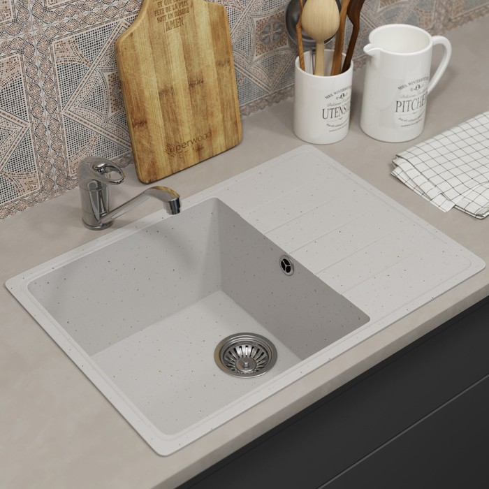 Мойка кухонная из камня Uperwood ECON UPD-506, 001, прямоугольная, цвет 001 белая матовая - Фото 1