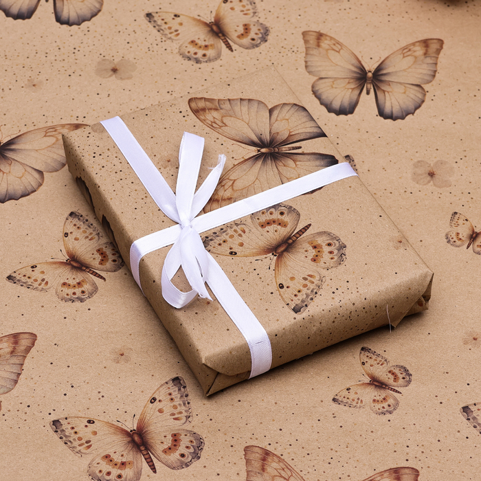 Бумага упаковочная, крафт бурый "Бабочки",  50 х 70  см - фото 1928464166