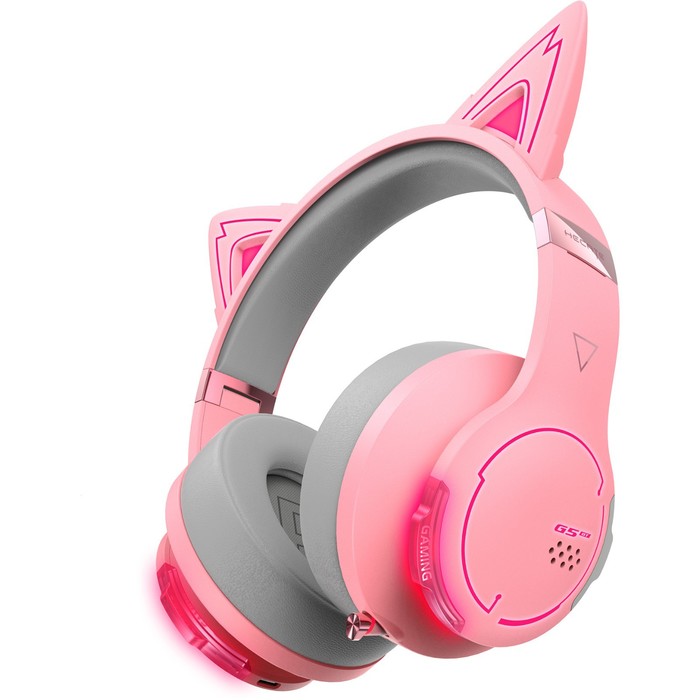 Наушники с микрофоном Edifier G5BT Cat розовый/серый мониторные BT оголовье - фото 51510513