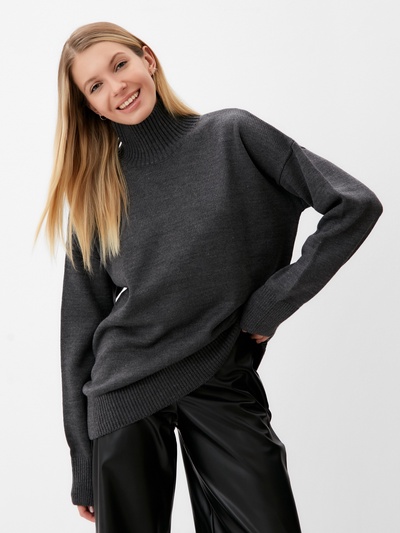 Джемпер женский вязаный MINAKU: Knitwear collection, антрацит, размер 50-52