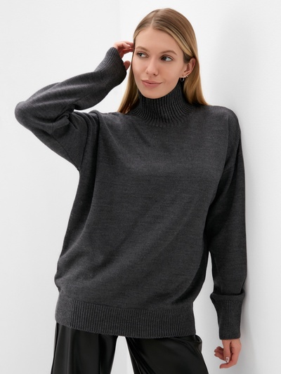 Джемпер женский вязаный MINAKU: Knitwear collection, антрацит, размер 50-52