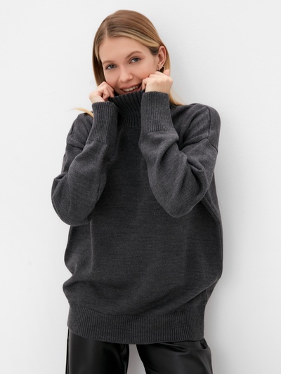 Джемпер женский вязаный MINAKU: Knitwear collection, антрацит, размер 50-52