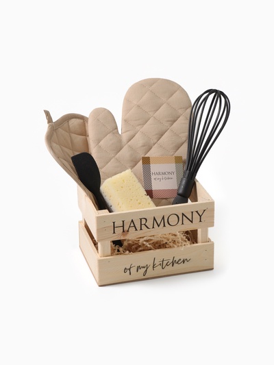 Кухонный набор «Этель» Harmony: варежка-прихватка, прихватка, лопатка, венчик, губка