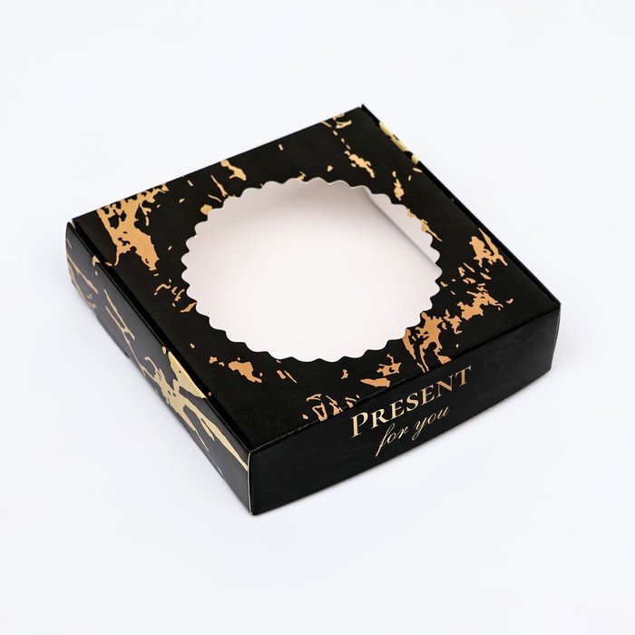 Коробка сборная с окном, «Презент», 11.5×11.5×3 см - Фото 1