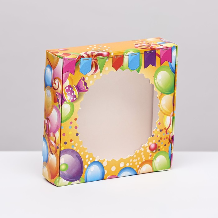Коробка сборная с окном, «Шарики», 11.5×11.5×3 см - Фото 1