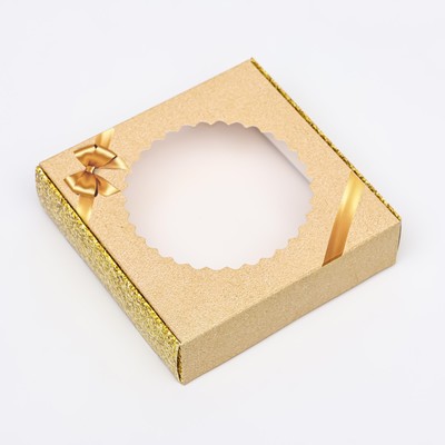 Коробка сборная с окном, «Золотой бант», 11.5×11.5×3 см