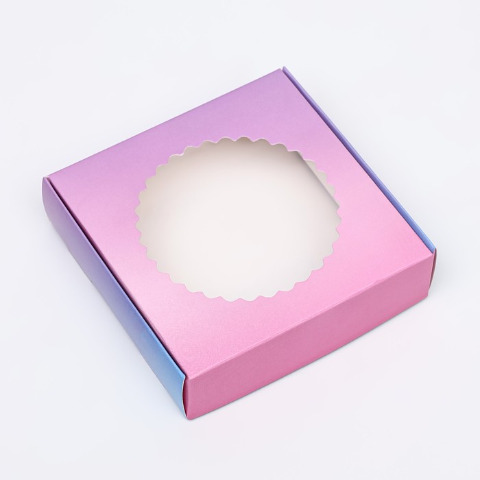 Коробка сборная с окном, "Розовая-голубая", 11,5 х 11,5 х 3 см
