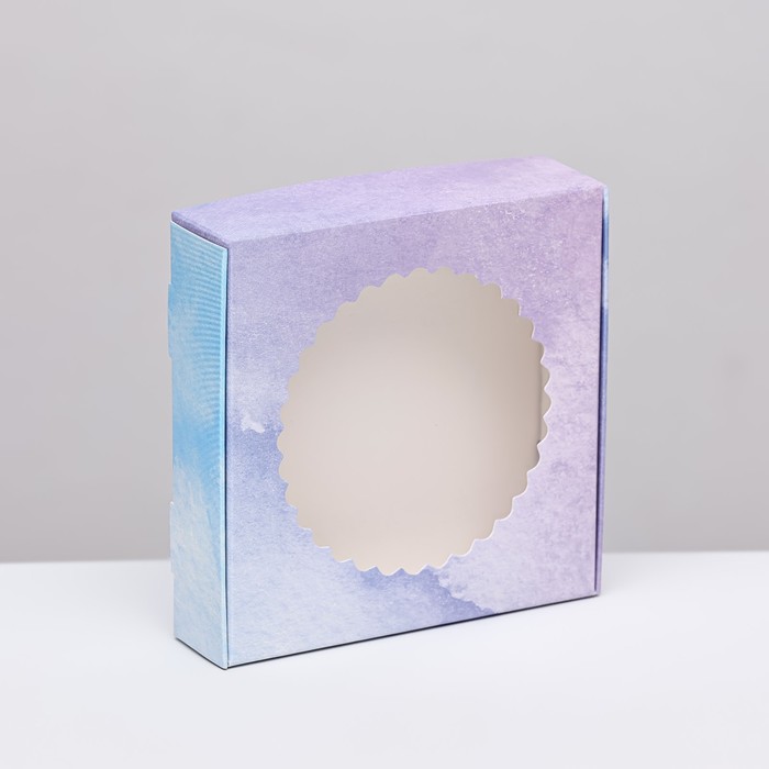 

Коробка сборная с окном, "Небесный", 11,5 х 11,5 х 3 см